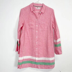 Boden Shirt Womens 4P Petite Pink Green White Button Up Cotton Collared Tunic